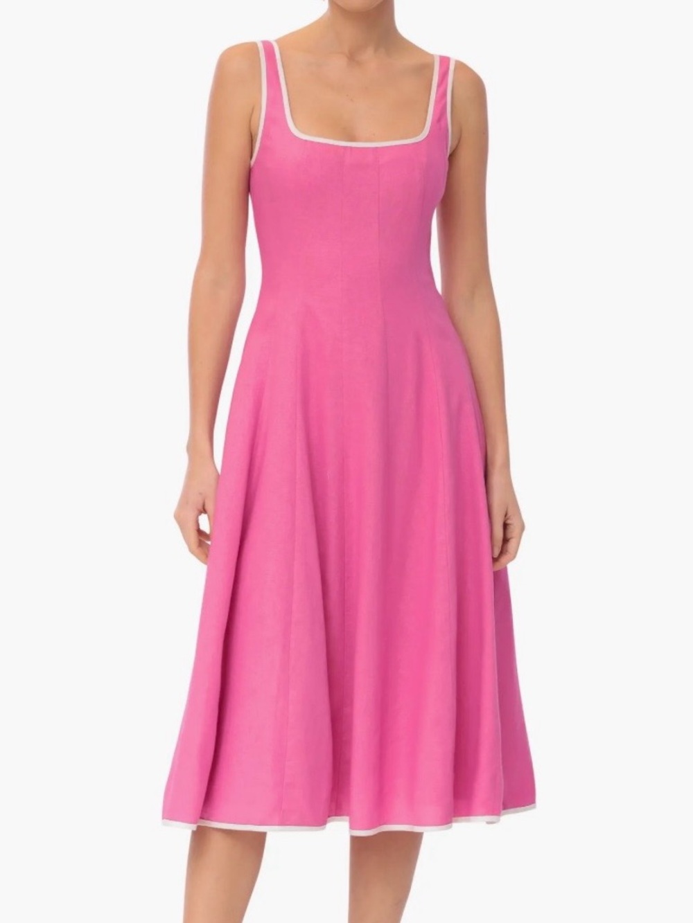 Avec Les Filles Pink Midi Dress with White Trim